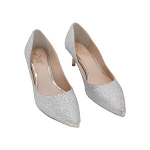 Jewel Badgley Mischka Frenchie Pointed Toe Rhinestone Pumps Gold Tone Size 10M